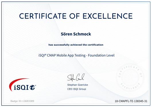 iSQI® Certificate Of Excellence Mobile App Testing